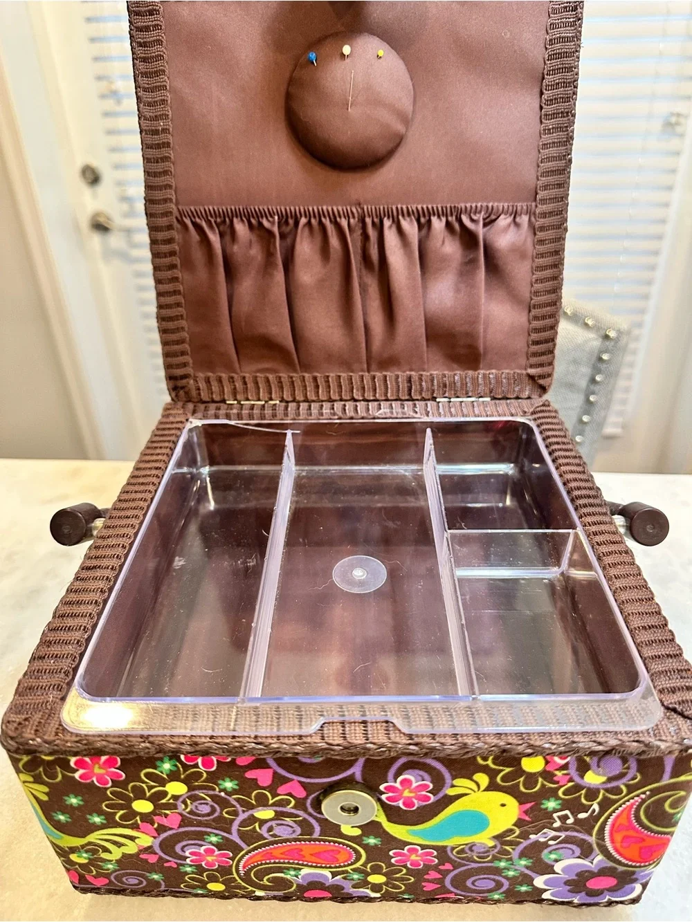 Vintage Colorful Floral Sewing Box/Basket with Tray - Made In Philippines 🇵🇭
